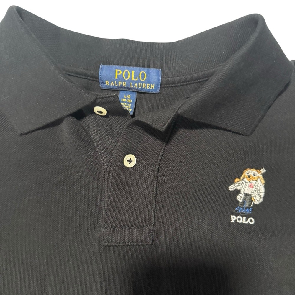 Polo Ralph Lauren Boys L Black Long Sleeve Polo Shirt Ski Bear Logo